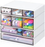 Desk Storage Organizer with 9 Drawers, 4 Tiers Stackable Desktop Craft Storage Drawers, Clear Storage Box Caddy for Stationary Makeup Jewelry Office Craft Supplies (White) by FODIENS