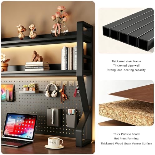 Desk Shelf, 53.1" L 2-Tier Desktop Organizer Desk Hutch Storage Rack with Hole Plate Multi-Functional Workstation Organizer Bookcase Computer Desk for Home Office Dorm Top of Desk - Image 4