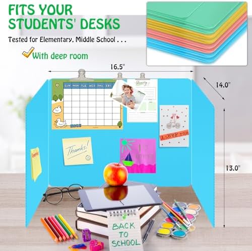 24 Pack Desk Privacy Panel Desk Divider - Pastel Colorful Testing Dividers for Classroom Supplies- Easy Clean Privacy Shields for Student Testing Desk dividers- Includes Extra Labels - Image 5