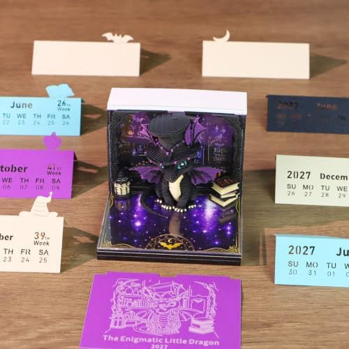3D Calendar 2027, 3D Creative Time Piece Calendar 2027，Daily Tear-Off Memo Pad with Light, Paper Carving Desktop Decoration, 3D Art Calendar Memo Pad,Unique Holiday Craft Gift (Mysterious little dinosaur) - Image 5