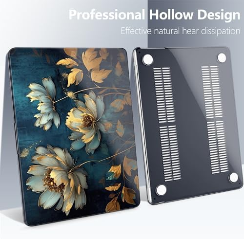 Batianda LumiArt Case for MacBook Air 13.6" M2-M5 Chip, Blue Gold Lotus - Image 5