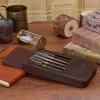 Lanxivi Genuine Leather Fountain Pen Case 6 Slot Crazy Leather Organizer, Portable Pen Bag Pouch Drawer Style - Image 4