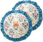 ISAENNE Linen Round Throw Pillow Cover,Set of 2,Diameter 16"-Floralsea A by Isaennehomedecoration