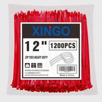 XINGO 12 Inch Red Zip Ties 1200 PCS, 75 LBS Ultra Strong Tensile Strength, UV Resistant Cable Ties, Self-locking Plastic Ties for Indoor and Outdoor Use by XINGO