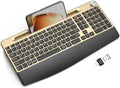 JOYACCESS Ergonomic Wireless Keyboard with Wrist Rest, Phone/Tablet Holder,Windows & Mac OS, 2.4 GHz Wireless, Full-Size,Quiet Keyboard Compatible for Laptop,PC, Mac, Windows -Black Glod by JOYACCESS