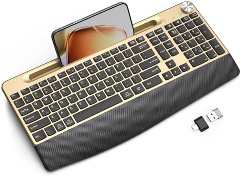 GAMCATZ Ergonomic Wireless Keyboard with Wrist Rest-Low-Profile,Phone/Tablet Holder,Quiet Design，Windows & Mac OS，Full Size Cordless USB Computer Keyboard for Desktop,Laptop, PC, Mac, Windows-Black by WirelessKeyboardAndMouse