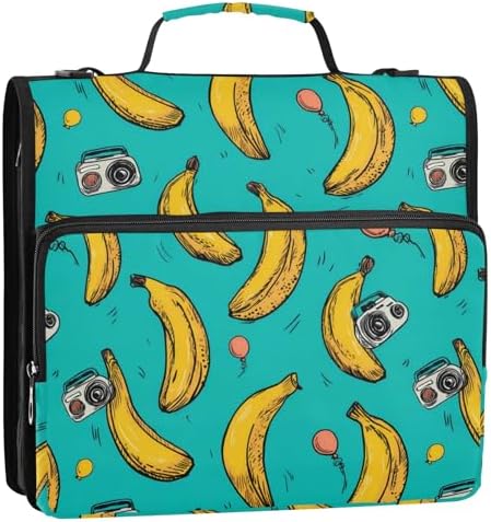 3-Ring Zipper Binder with Shoulder Strap Zip-Up Expanding File Folder Organizer Storage Fireproof Accordion Trapper Keeper Home School Office Three Butterfly (Banana Camera) by senya