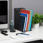 Mind Reader Vertical File Storage, Desktop Organizer, Workspace, Office, Metal Mesh, 6.25" L x 10" W x 12.5" H, Black (Pack of 4) - Image 2