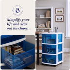 HOMZ Drawer Tower, 3-Tier Storage Cart with Removable Wheels, White Frame - Image 6