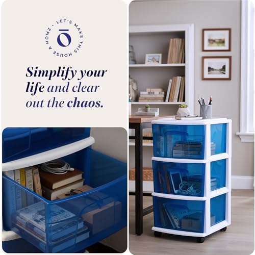 HOMZ Drawer Tower, 3-Tier Storage Cart with Removable Wheels, White Frame - Image 6