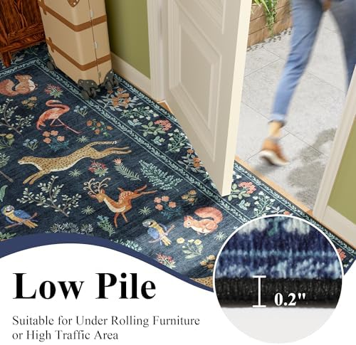 DUKINO 2.6x10 Washable Runner Rug Non Slip Animal Rug for Hallway Navy Blue - Image 7