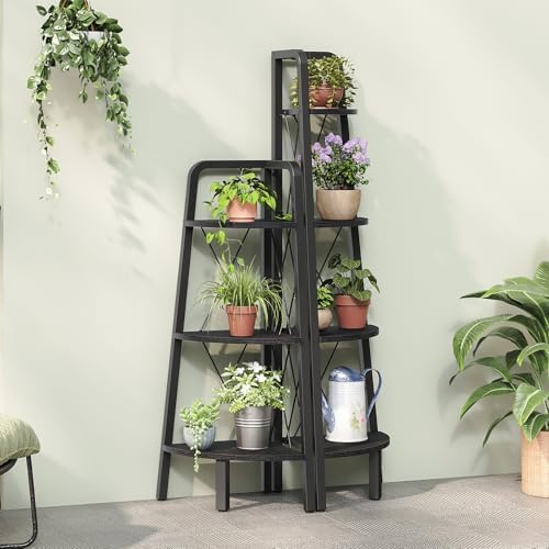 HOOBRO Corner Shelf, 3-Tier Corner Shelf Stand, 40" Tall Ladder Bookshelf, Industrial Corner Display Shelf Plant Stand for Living Room, Kitchen, Home Office, Black BB143CJ01 - Image 4