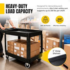 MaxWorks 2‑Tier Heavy‑Duty Utility Service Cart 500 lb Capacity 46" x 25.5" x 33.5" with 5" Swivel Casters and Polypropylene Shelves for Garage Workshop Warehouse Office (80858) - Image 6