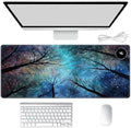 Heated Mouse Pad Hand Warmer, Warm Desk Pad Mousepad Desk Mat with 3 Levels Heating and Auto Shut Down 31.5 x 13 inch PU Leather Warmer Keyboard Mat for Gaming Laptop Office Home, Galaxy Art Forest by Unknown
