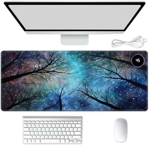 Heated Mouse Pad Hand Warmer, Warm Desk Pad Mousepad Desk Mat with 3 Levels Heating and Auto Shut Down 31.5 x 13 inch PU Leather Warmer Keyboard Mat for Gaming Laptop Office Home, Galaxy Art Forest by Unknown