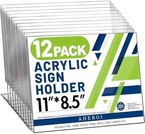 Aheroi Acrylic Sign Holder 8.5x11, Plastic Sign Holder Acrylic Stand 12Pack by Aheroi