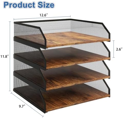 Natwind 4-Tier Stackable Metal Mesh Paper Organizer with Sliding Tray,Retro - Image 2
