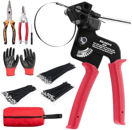 Heavy Steel Cable Tie Gun Tool Set, 2026 Upgraded Stainless Steel Cable Tie Gun with 200pcs Uv Resistant Black Metal Zip Ties Heavy Duty Outdoor Fastening & Cutting for Chain Link Fence, Exhaust Pipe by Unknown
