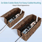 efluky 2 Pack Water Hyacinth Floor Cord Covers with Lid, Hand-Woven Cable Management Box, 2 Open Slots Cord Box to to Hide USB Wire, Power Strip & Charger for Home & Office and Dorm, Brown - Image 4