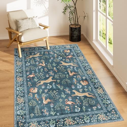 DUKINO 3x5 Rug, Washable Animal Area Rug for Bedroom Non Slip, Blue by DUKINO