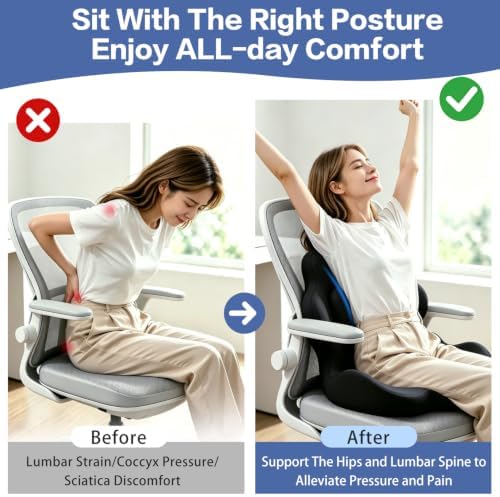 2-in-1 Memory Foam Seat Cushion with Lumbar Support, Office Chair, Black - Image 5
