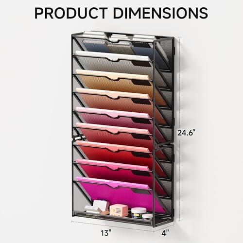 Lavatino 10-Tier Hanging Wall File Folders Organizer - Black Metal Mesh Paper Magazine Document Mail Holder File Organizer for Office School Home Wall Mount or Desk Supplies Organization - Image 4