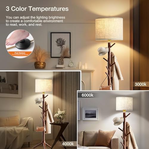 Floor Lamp with Coat Rack, 2-in-1 Entryway Standing Lamp with 7 Hooks, 3 Color Dimmable 78.8" Tall Lamps for Living Room Corner, Bedroom, Small Apartments & Foyers - Image 5