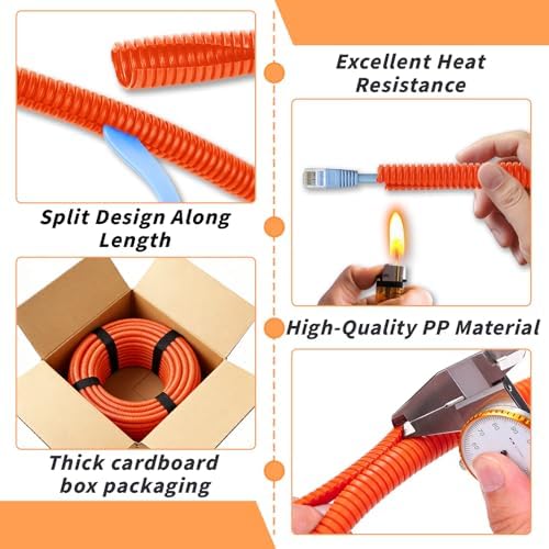 Oleitodh 250 ft 1/2 in OD Orange Split Wire Loom Tubing, with Ties & Tool - Image 3