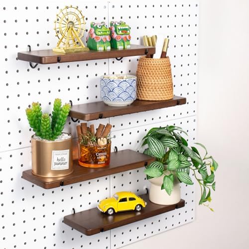 Walnut Finish Solid Wood Pegboard Shelf for 1/4" Pegboard, 4 pcs by SEMPOMA