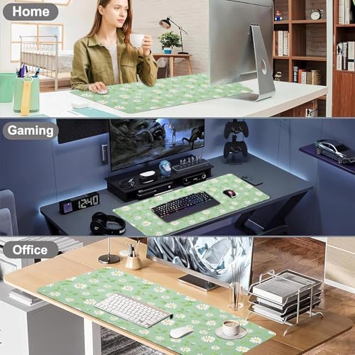Watercolor Daisy Office Desk Mat 31.5" x 15.7" Desktop Mat PU Leather Large Mouse Pad White Mousepad Non-Slip Table Mat for Girls, Women, Home, Work, Computer, and Gaming - Image 6