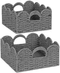 Storage Baskets for Shelves Scalloped Desk Organizer Paper Rope Bin Grey by GraciadecoStorage