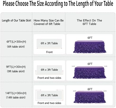 Leegleri Purple Tulle Curly Willow Table Skirt for Little Mermaid Party Baby Shower,Tutu Ruffle Rectangle Table Skirts (L 9(ft)*H 30in Table Skirt) - Image 6