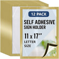 12 Pack Magnetic Sign Holder 11 x 17 with Adhesive Back - Gold Magnetics Poster Frame & Magnetic Paper Holder - Reusable Adhesive Frames 11x17 - Magnet Frame for Wall Windows - Magnet Document Holders by Juzari