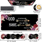 Keyboard Wrist Rest and Mouse Pad with Wrist Support Set Ergonomic Coaster,Memory Foam,Easy Typing Pain Relief,Large XL Desk Mat 31.5"x 11.8",Flower Bible Verse Psalm 46-5 - Image 2