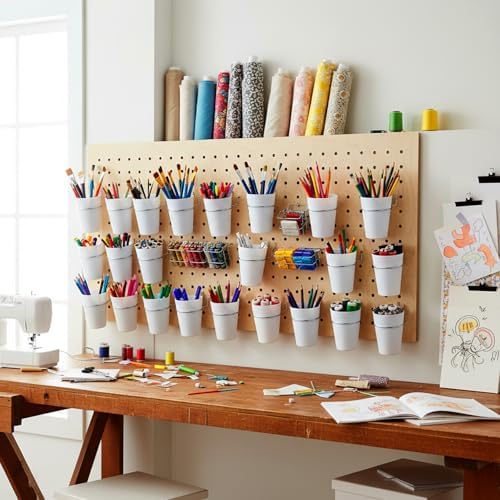 JAPCHET 20 Sets Ring Style Pegboard Cups with Hooks, White Pegboard Cups with Rings, Peg Board Cup Holder for Organizing Accessories Tools, Ideal for Garage Workshop Workbench Office - Image 7
