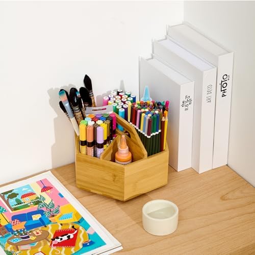 MEEDEN Rotating Art Supply Organizer: Bamboo Pen & Pencil Holder for Desk - Image 7