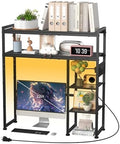 Aetheris Desktop Organizer Shelf, 30" Wooden Office Storage Rack with Outlets, Display Shelf Rack with Light Strip, 5 Tier Desktop Display Rac, Desk Shelf, Desk Hutch for Computer Monitor (Black) by Unknown