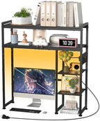 Aetheris Desktop Organizer Shelf, 30" Wooden Office Storage Rack with Outlets, Display Shelf Rack with Light Strip, 5 Tier Desktop Display Rac, Desk Shelf, Desk Hutch for Computer Monitor (Black) by Unknown