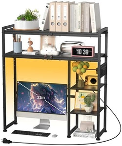 Aetheris Desktop Organizer Shelf, 30" Wooden Office Storage Rack with Outlets, Display Shelf Rack with Light Strip, 5 Tier Desktop Display Rac, Desk Shelf, Desk Hutch for Computer Monitor (Black) by Unknown