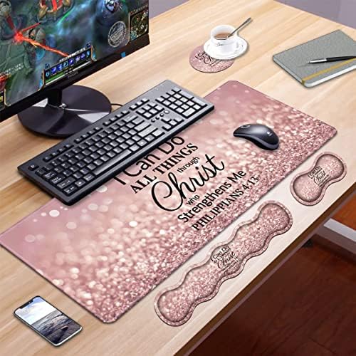Ergonomic Keyboard Wrist Rest & Mouse Pad Wrist Rest Set,Large XXL Gaming Desk Mat 31.5"x 11.8", Non-Slip Base,Memory Foam, Easy Typing Pain Relief for Office & Home,Quote Bible Verse Philippians 4:13 - Image 7