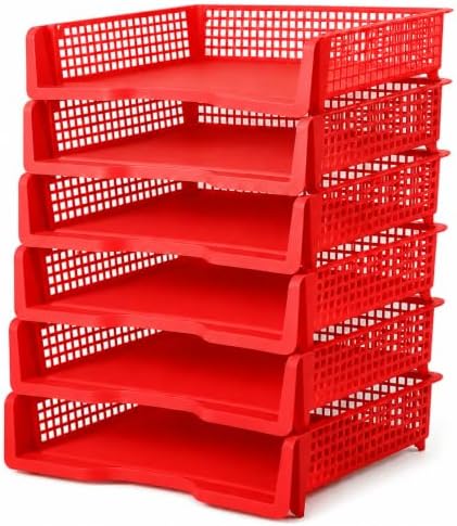 6 Pcs Red Turn in Trays Classroom, Stackable Paper Bins for Classroom, 13x9x2.8 inch Plastic Baskets Desktop Organization System Office (Red) by Unknown