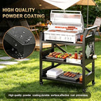 3-Tier Outdoor Grill Cart Table, Heavy-Duty Steel Mobile Pizza Oven Table with Pegboard Lockable Wheels and Ergonomic Handle Multifunctional Organizer Station for Backyard BBQ Camping Tailgate Cooking - Image 3