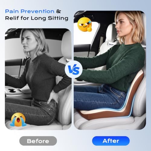 Coverado Car Seat Cushion and Lumbar Support Pillow One Piece, Memory Foam Ergonomic Back Support Driving Seat Cushion for Back Pain, Non-Slip Washable Cushion for Car, Driver, Office - Image 5