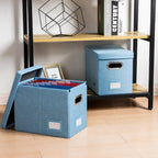 PRANDOM File Organizer Box - Set of 4 Collapsible Decorative Linen Filing Storage Hanging File Folders with Lids Office Cabinet Letter Size Blue (14x9.3x10.8 inch) - Image 3