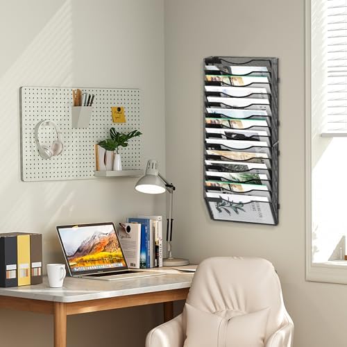 EasyPAG Wall File Organizer for Office 14 Pocket Mesh Wall Mounted Paper Organizer Hanging Folder Holder with Nametag Label for Home School, Black - Image 7