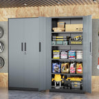 INTERGREAT Metal Storage Cabinet, 72" Locking Steel Cabinets with 2 Door and 4 Adjustable Shelves, Tall Metal Cabinet for Home Office, Garage, Warehouse,(Black+Grey) - Image 2