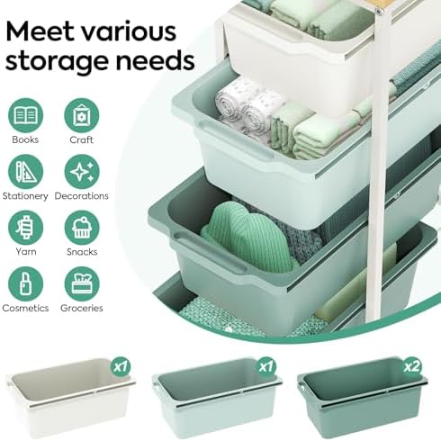 KINGBOARD Slim Rolling Cart with 4 Drawers, Metal Utility Storage Cart - Image 3