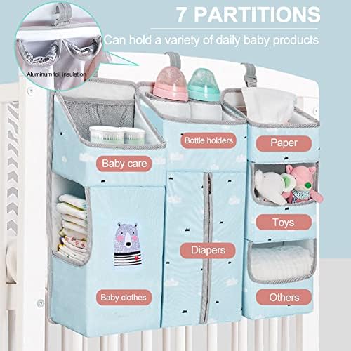 Hanging Diaper Caddy Organizer for Baby Crib - 3-in-1 Diaper Stacker for Changing Table Nursery Organization Storage Holder for Baby Essentials Attachment Portable Combining (Sky Blue) - Image 4