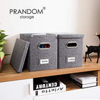 PRANDOM File Organizer Box - Set of 4 Collapsible Decorative Linen Filing Storage Hanging File Folders with Lids Office Cabinet Letter Size Grey (14x9.3x10.8 inch) - Image 3