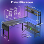 Aheaplus 59" L Shaped Desk Gaming Desk with LED Light & Power Outlet - Image 2